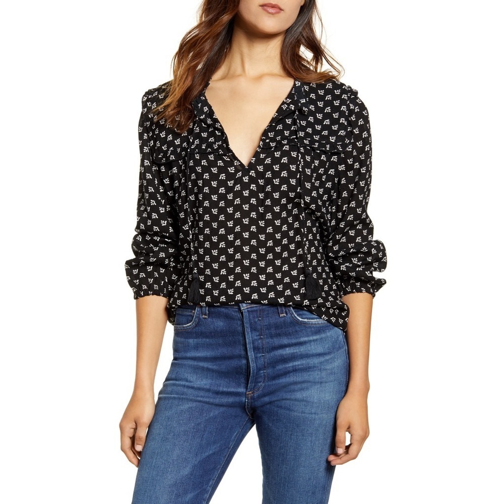 Lucky Brand Miriam Ruffle Peasant Blouse